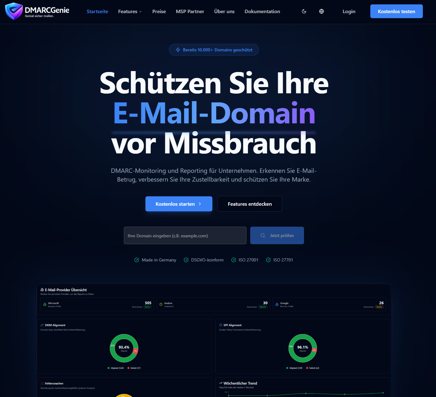 DMARCGenie – E-Mail-Sicherheit für Unternehmen Komplette SaaS-Plattform mit Website, API & vollständigem Analyse-Backend