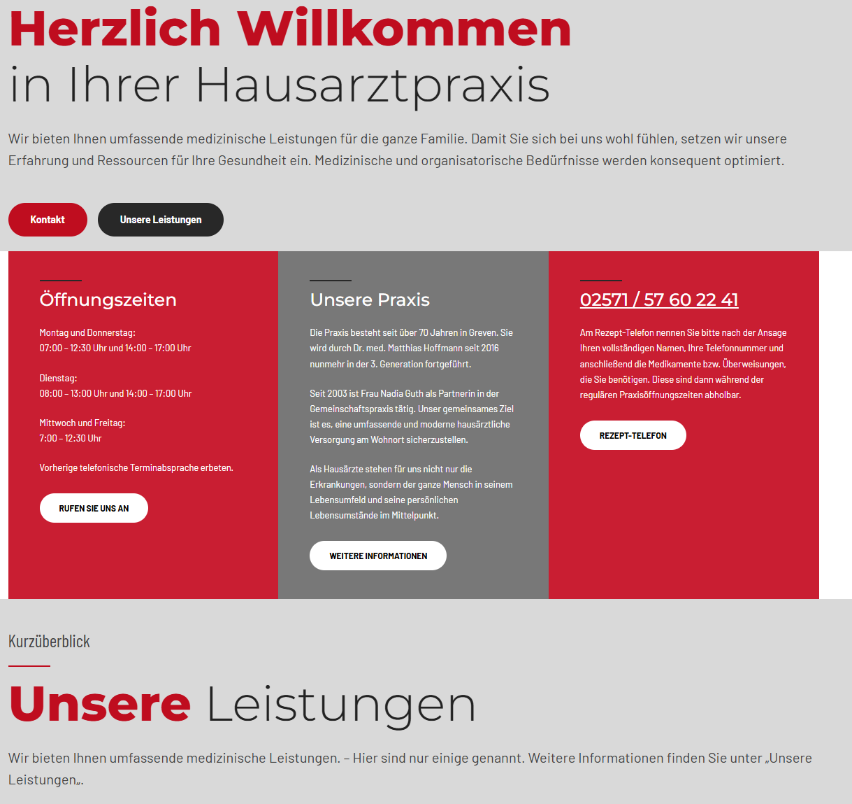Hausarztpraxis Dr. Hoffmann & Guth – Greven Moderner Webauftritt mit Teamseiten, Leistungsübersicht & Notfallinformationen